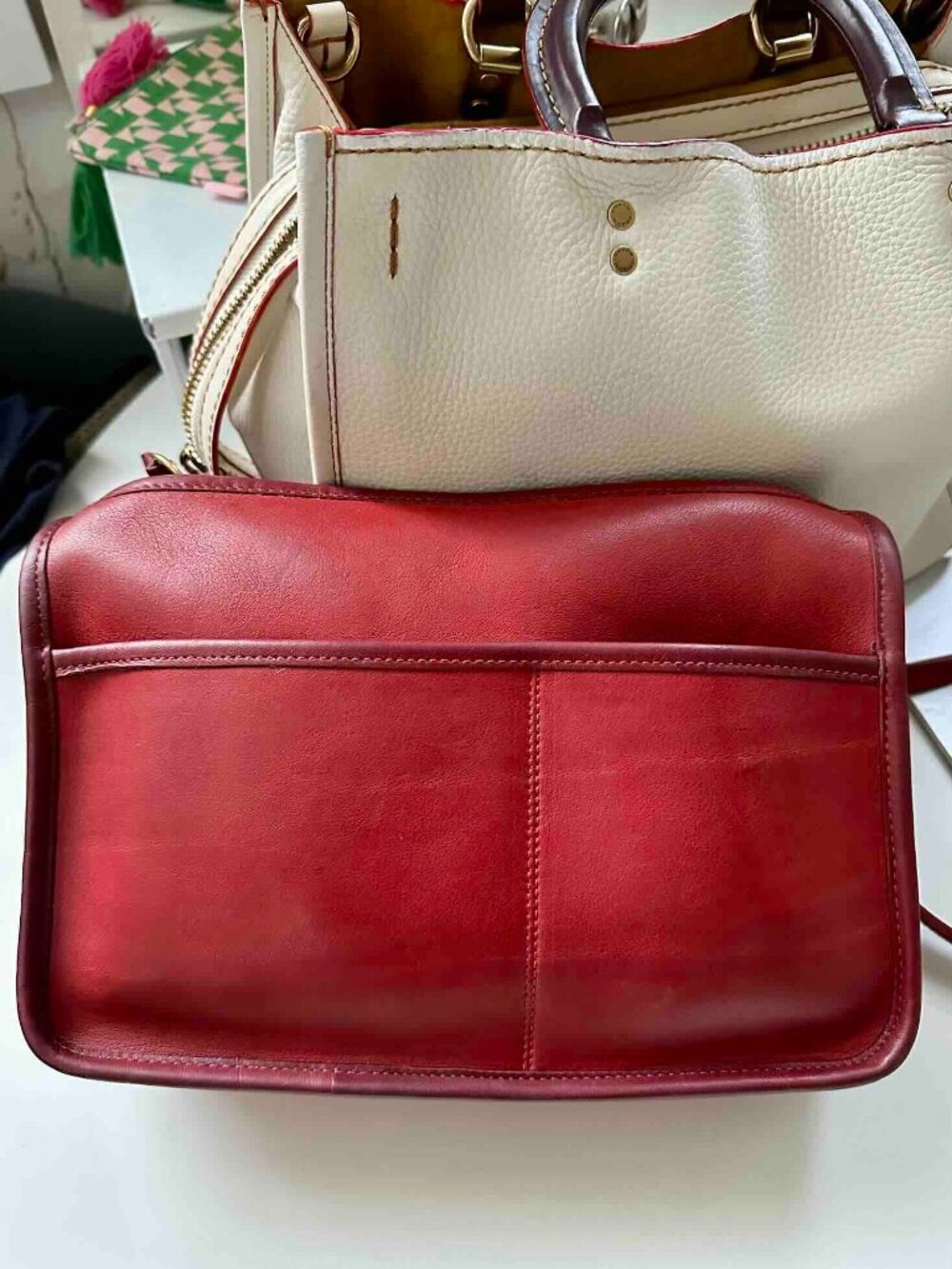 Vintage COACH #9300 Companion Bag NYC Red thick Leather brass anchor EUC